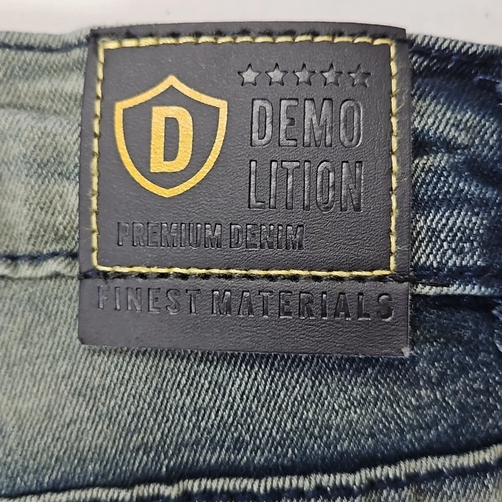 Demolition Distressed Denim Boys Blue Jeans, Skinny Leg, Size 14